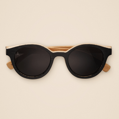 Peneda-Geres Black - round sunglasses sustainable black and light brown bamboo, grey polarized lenses - closed