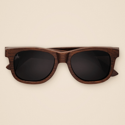 Madidi Grey - square sustainable dark brown bamboo sunglasses, grey polarized lenses - closed