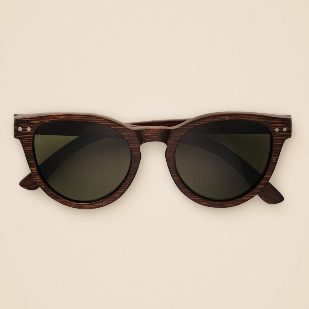Yosemite - cat eye sustainable dark brown bamboo sunglasses, grey polarized lenses - closed