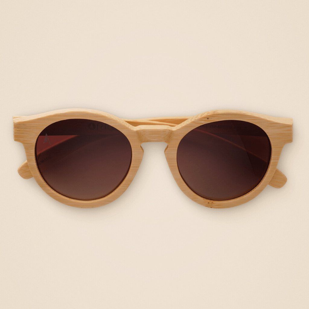 Noosa Brown - round sunglasses sustainable light brown bamboo, brown polarized lenses - closed